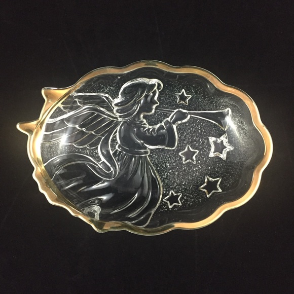 MIKASA Angel Song Gold Trim Clear Glass Candy Sweets Nuts Trinket Dish Christmas - Picture 1 of 9